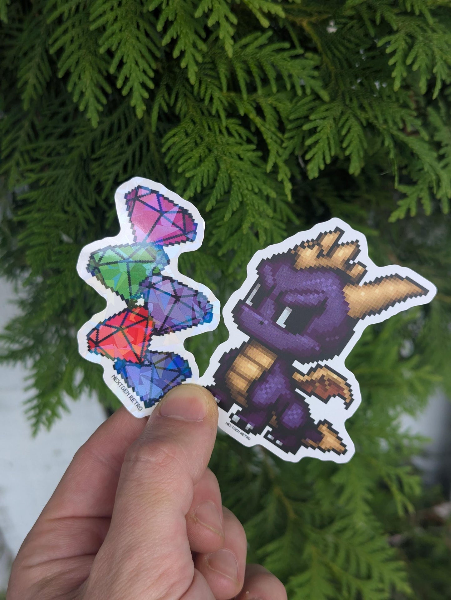 Pixel Purple Dragon & Gems Stickers