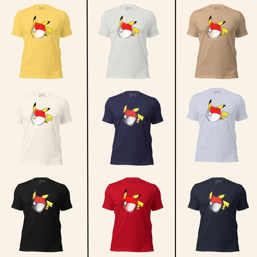 Pokeball x Pikachu T-Shirt | Pokemon Shirt Pokeball Combo Fan Design | Adult Kawaii Japanese Monster | Video Game Gift Him Her Unisex