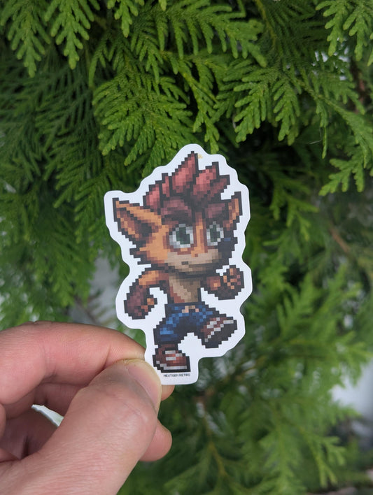 Pixel Crash Bandicoot Sticker | PS1 Inspired Sticker | Matte Vinyl UV- & Scratch-Resistant Decal | Video Game Sticker