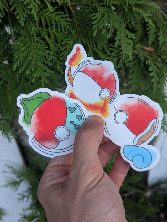 Pokemon Stickers | Bulbasaur Charmander Squirtle Fan Creation Sticker | Watercolor Video Game Gift | Laptop Decal