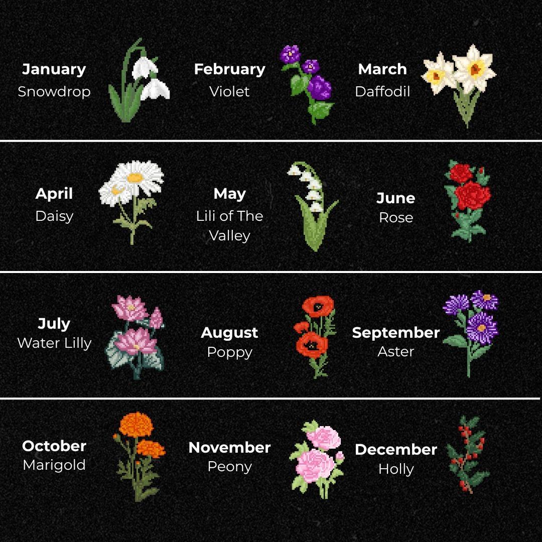 Custom Birth Flower Onesie | 12 Pixel Flower Birthday Month Bouquet Baby Bodysuit