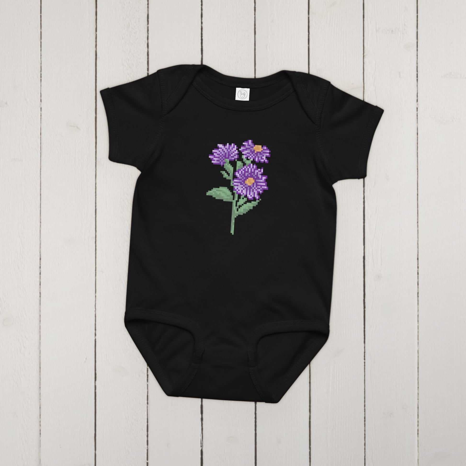 Custom Birth Flower Onesie | 12 Pixel Flower Birthday Month Bouquet Baby Bodysuit