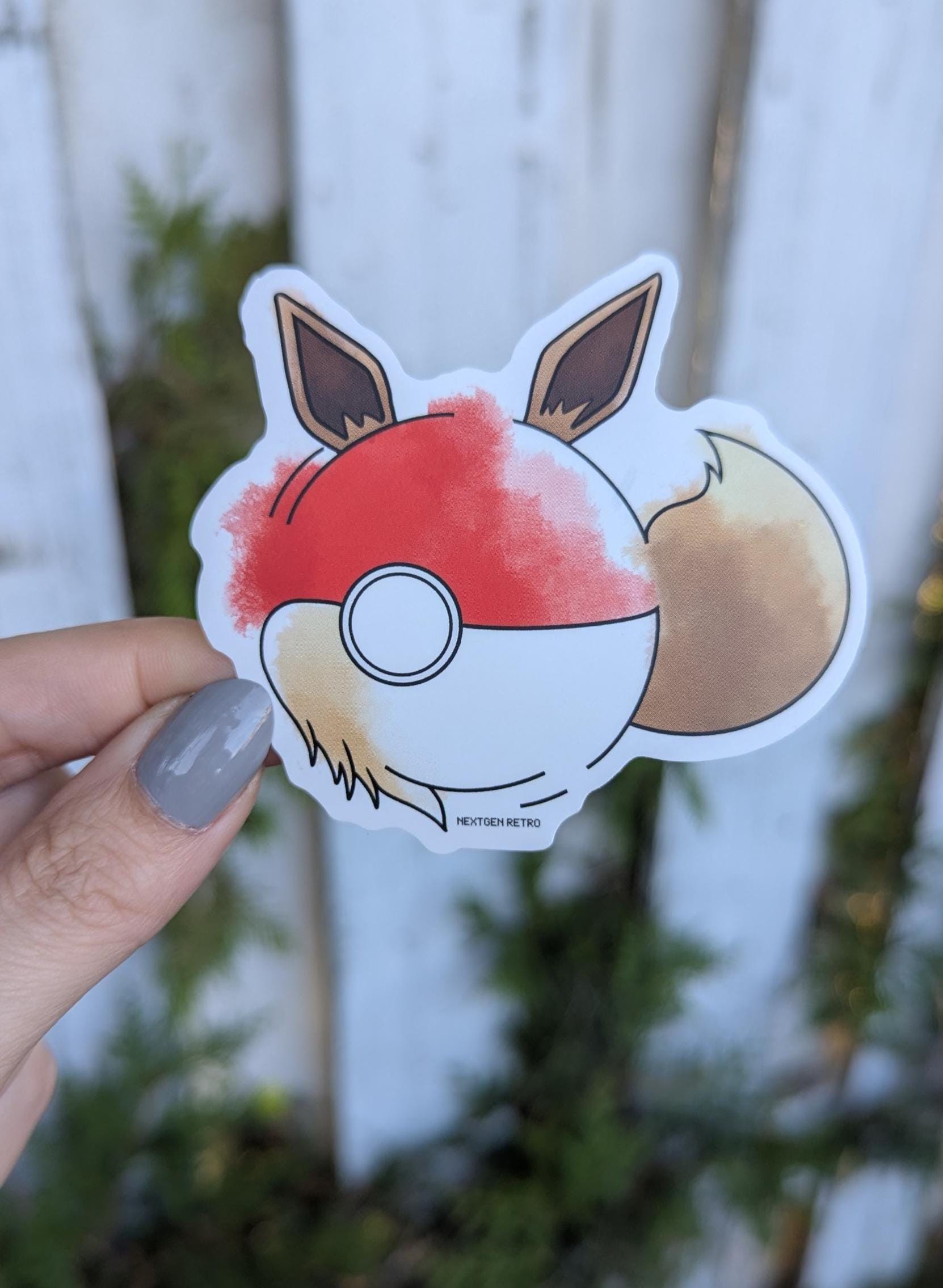 Eevee Sticker | Pokeball Sticker Fan Creation | Watercolor Video Game Gift