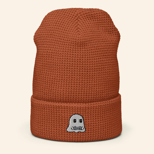 Pixel Gamer Ghost Beanie | Embroidered Waffle Knit Winter Hat
