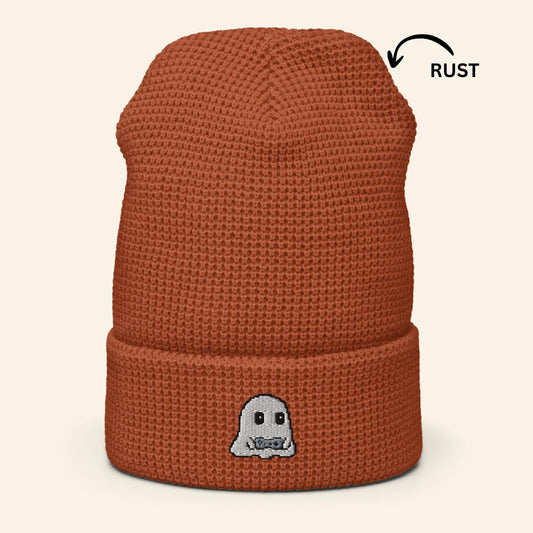 Pixel Gamer Ghost Beanie | Embroidered Waffle Knit Winter Hat