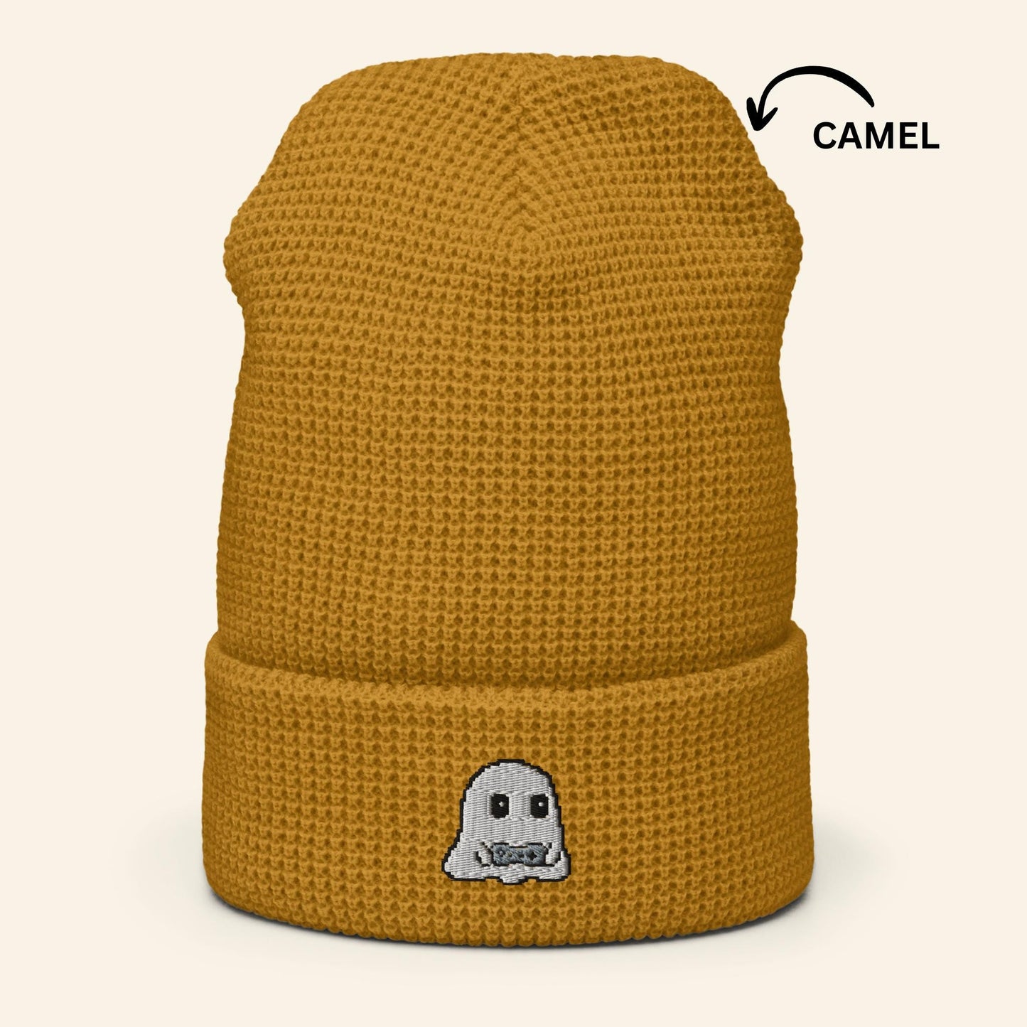 Pixel Gamer Ghost Beanie | Embroidered Waffle Knit Winter Hat