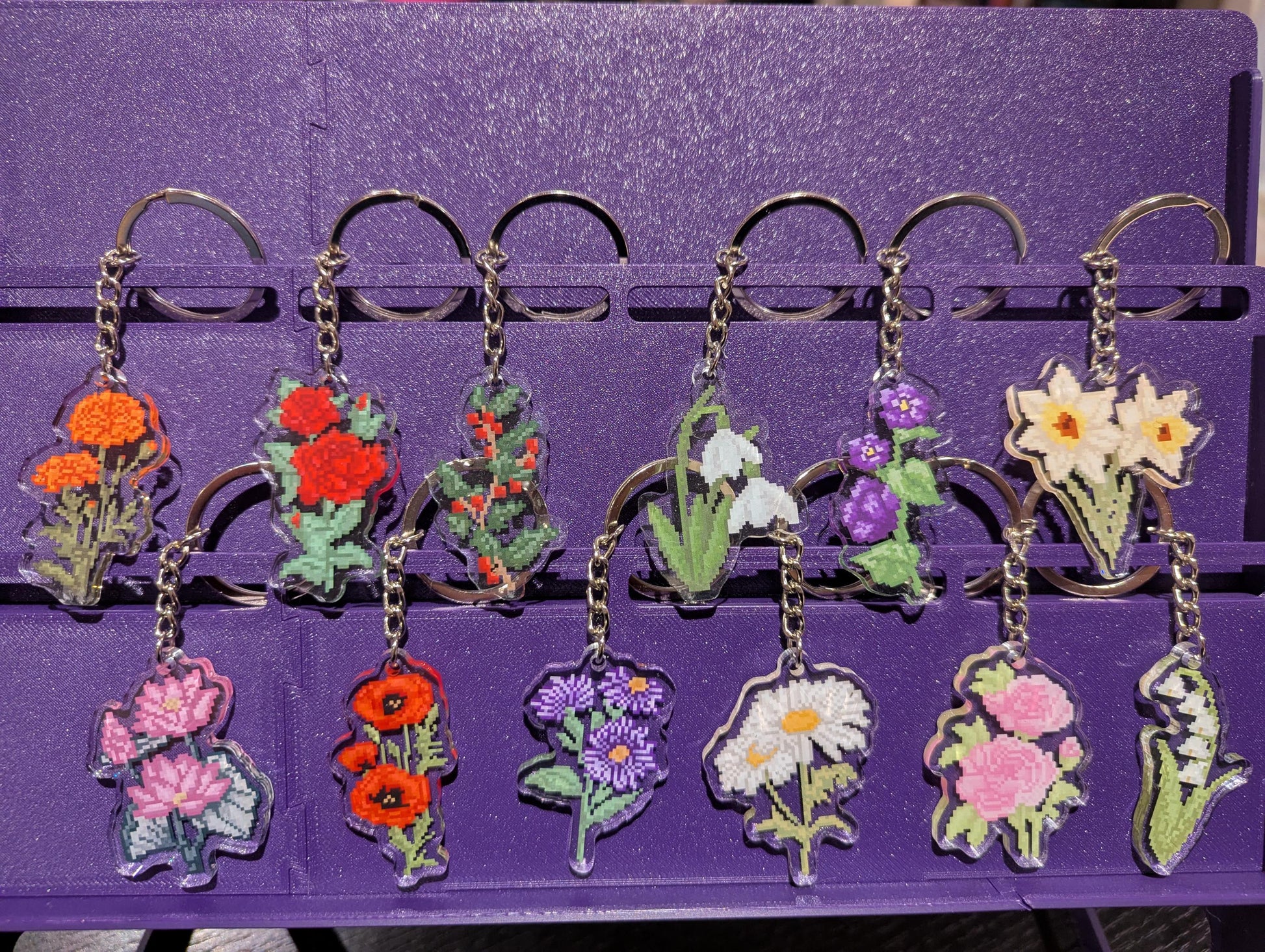 Pixel Flower Keychains | Birthday Month Floral Charm