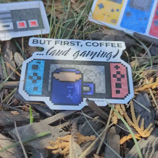 Pixel Switch Sticker, Coffee Quote | Quote Vinyl Shiny Decal