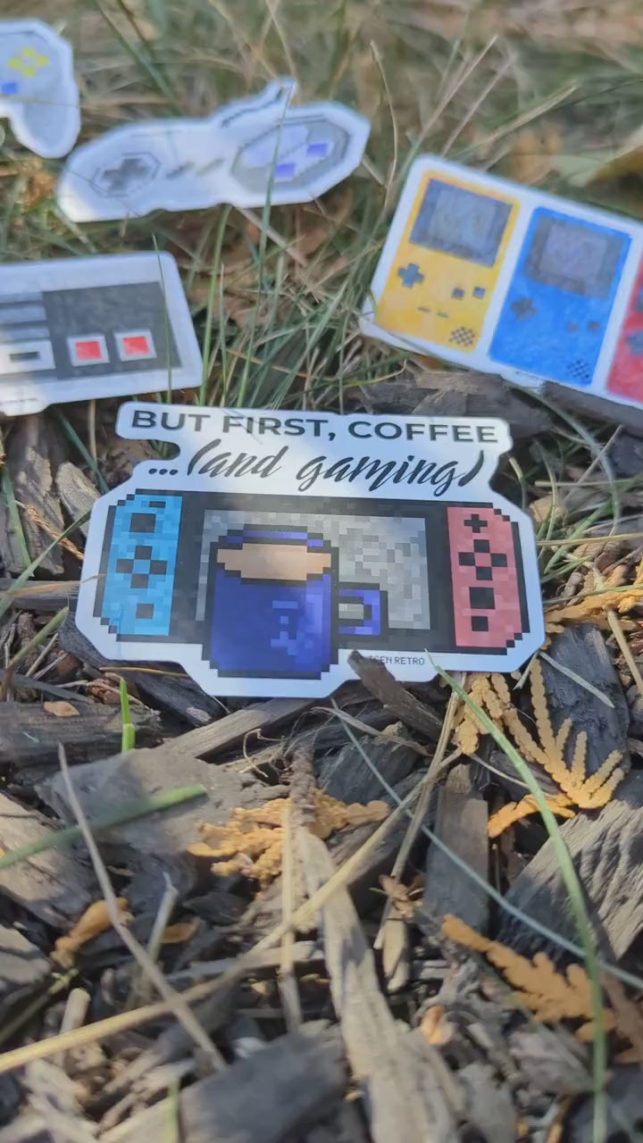 Pixel Switch Sticker, Coffee Quote | Quote Vinyl Shiny Decal