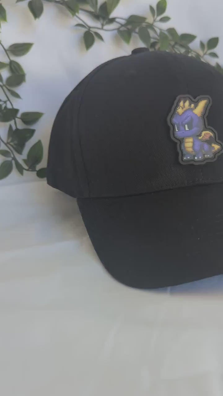 Spyro Baseball Hat | Pixel Purple Dragon Baseball Cap With PVC Patch | Unisex Adult Headwear